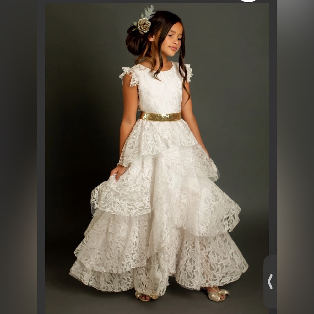 NWT Joyfolie Azalea Dress White Cream Lace Tiered Gown Flower girl wedding - Picture 7 of 10